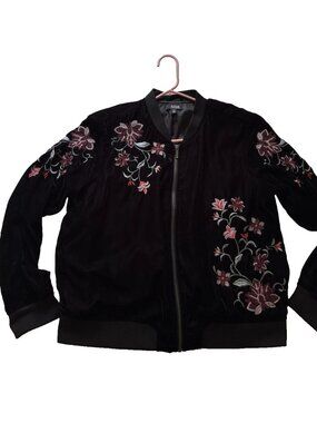 a.n.a. Womens XXL Black Bomber Boho Velvet Floral Embroidered Retro Jacket